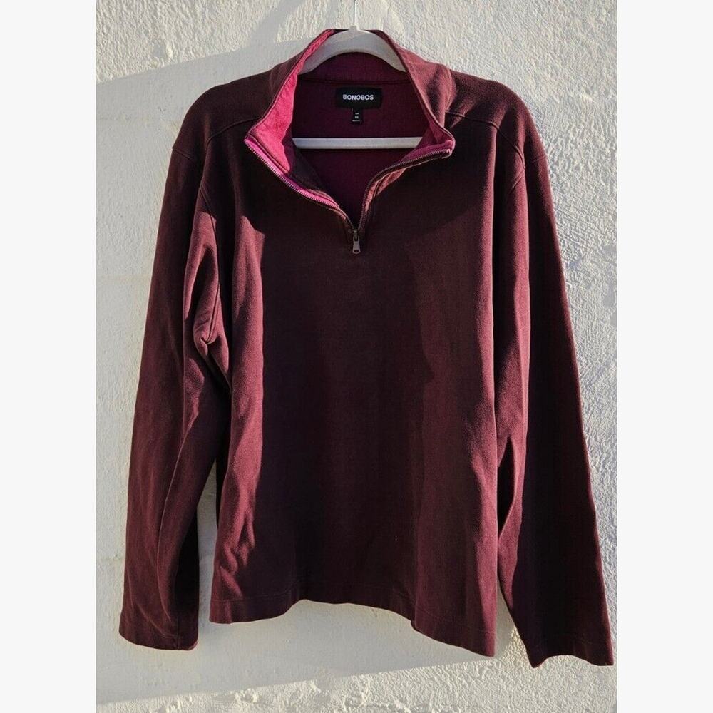 Bonobos‎ Mens Sweater XXL Slim Maroon Knit 1/4 Zip Mock Neck Cotton Sweatshirt